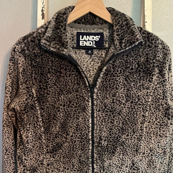 Land’s End Gray and Black Animal Print Zip Up Jacket Size M - Picture 1 of 12